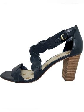 Boden Rosalie Navy Blue Leather Braided Ankle Strap Heeled Sandals 10.5 us 42 eu
